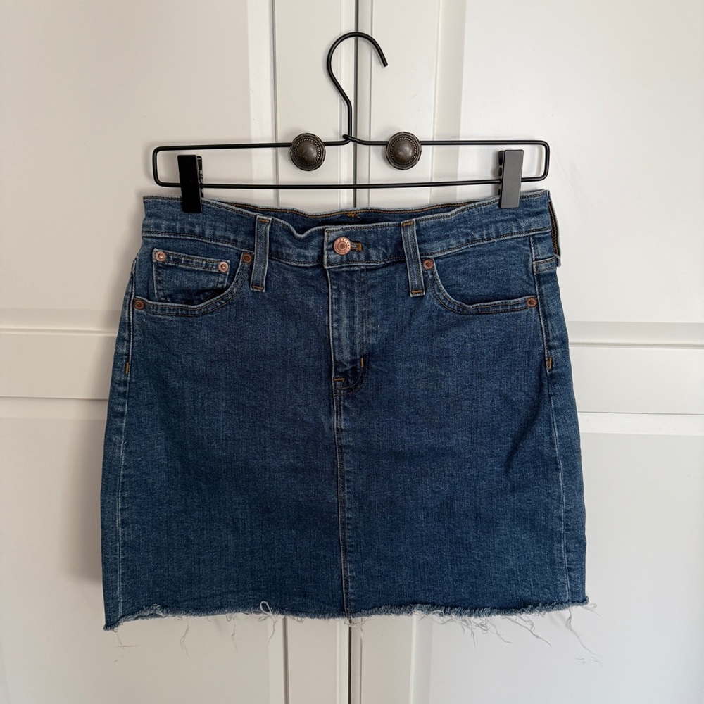 J Crew Mercantile Denim Mini Skirt with Raw Hem